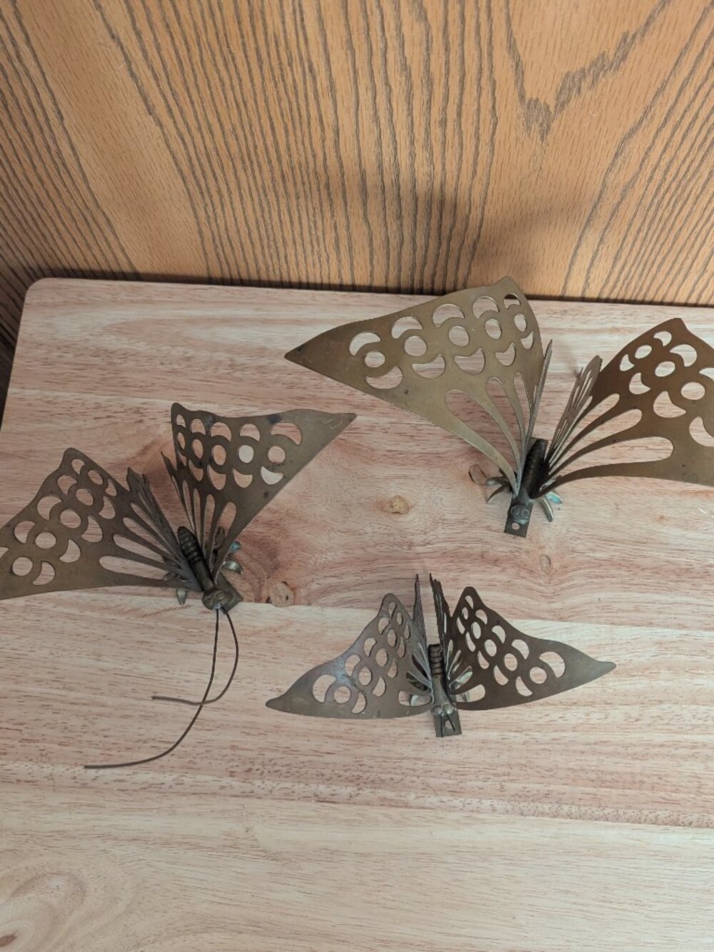 VTG Brass Butterfly Wall Decor or Table Art 3D Set of 3 MCM Metal - Picture 2 of 16